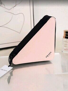 Prada Beauty Pink Triangle Makeup Pouch Clutch | Cosmetic Bag NWT + Dust Bag